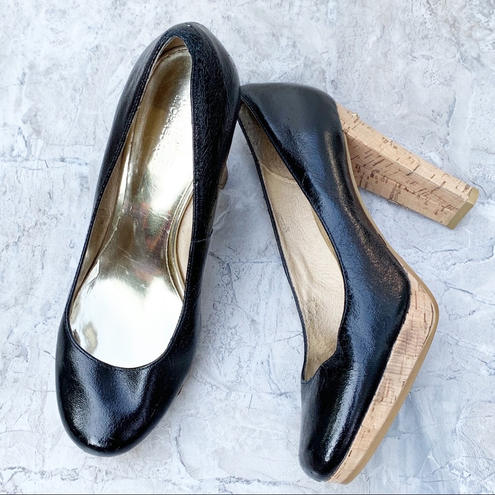 Michael Kors Black Patent Nash Cork Heels 6M
